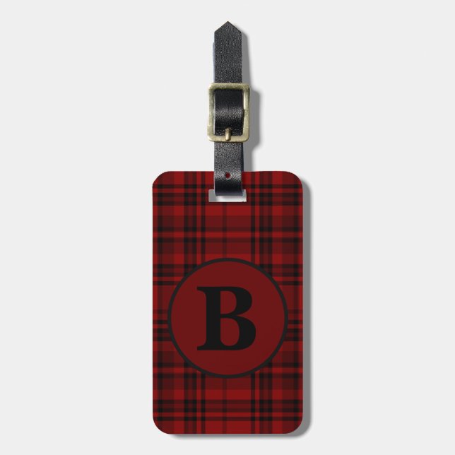 FARMHOUSE RED GINGHAM CHECKERED PLAID  LUGGAGE TAG (Front Vertical)