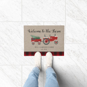 Farmhouse Red Plaid Personalized Monogrammed  Doormat