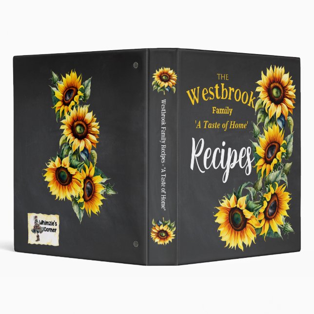 Farmhouse Retro Sunflower Black Chalkboard Recipe Binder (Background)