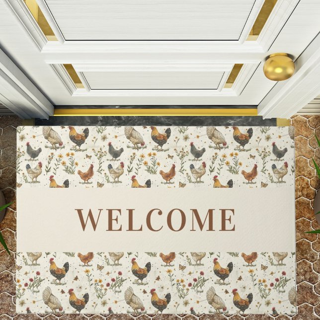Farmhouse rooster hens welcome doormat (Creator Uploaded)