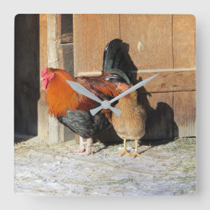 Farmhouse Rooster Rustic Chicken Square Wall Clock