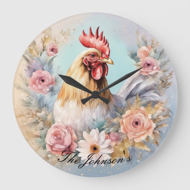 Farmhouse Rooster Wall Clock (Front)