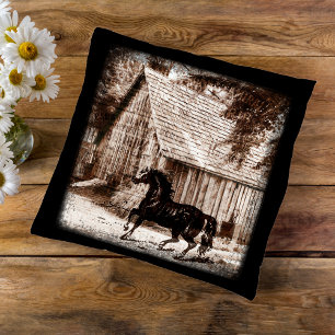 Farmhouse Rustic Barn Horse Throw Pillow