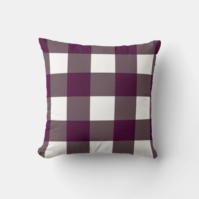 Farmhouse Rustic Blackberry Buffalo Plaid Square Throw Pillow (Front)