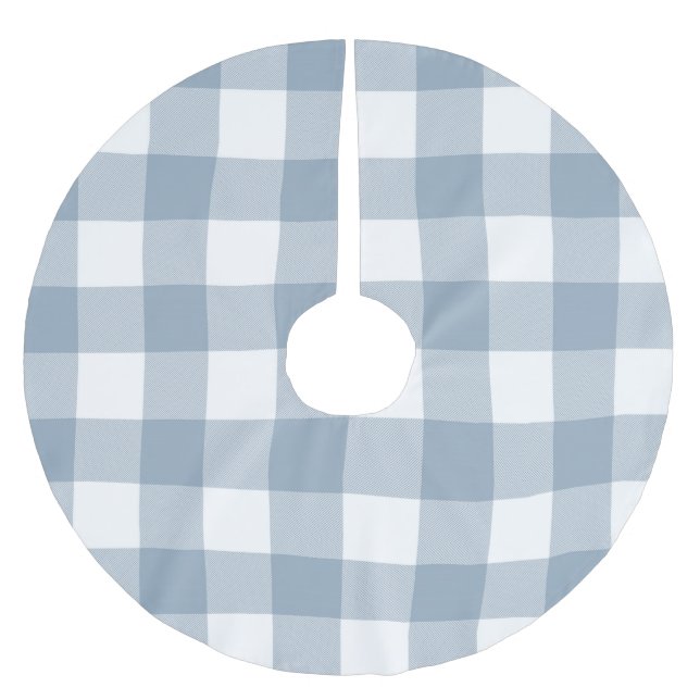 Farmhouse Rustic Blue Grey Buffalo Plaid Square Brushed Polyester Tree Skirt (Front)