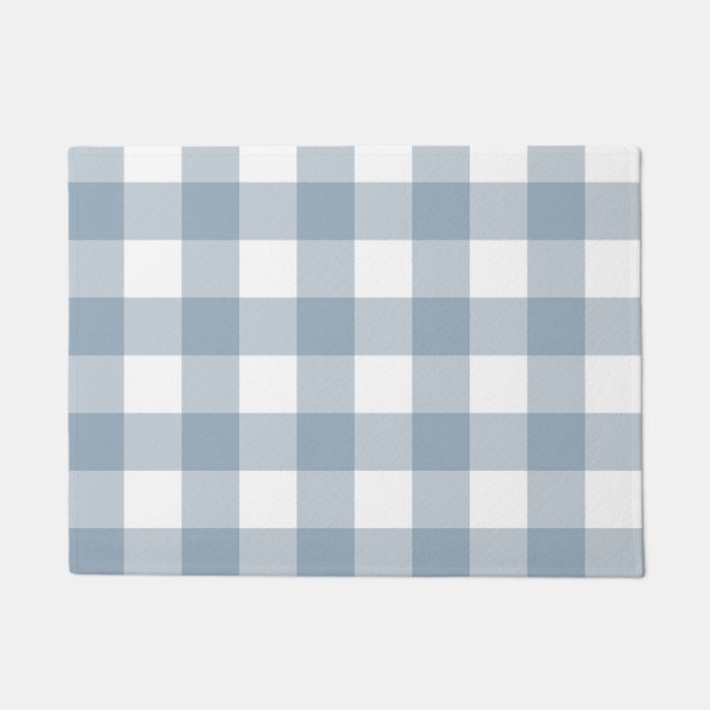 Farmhouse Rustic Blue Grey Buffalo Plaid Square Doormat (Front)