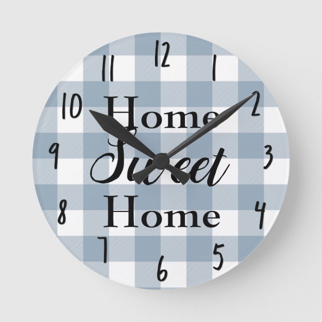 Farmhouse Rustic Blue Grey Buffalo Plaid Square Round Clock (Front)