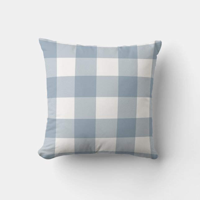 Farmhouse Rustic Blue Grey Buffalo Plaid Square Throw Pillow (Front)