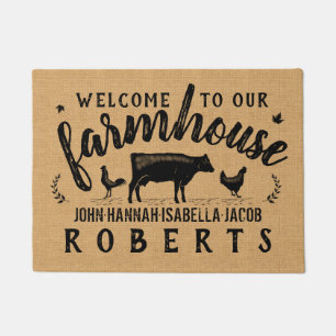 Farmhouse Rustic Burlap Country Cow Chicken Custom Doormat