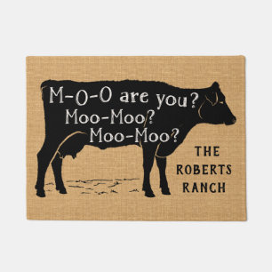 Farmhouse Rustic Burlap Cow Moo Funny Custom Ranch Doormat
