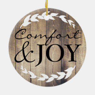 Farmhouse Rustic Comfort & Joy Family Name Ceramic Ornament