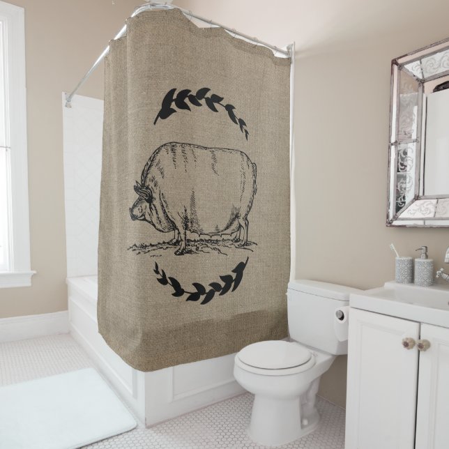 Farmhouse Rustic Faux Burlap Laurels Pig Sow (In Situ)