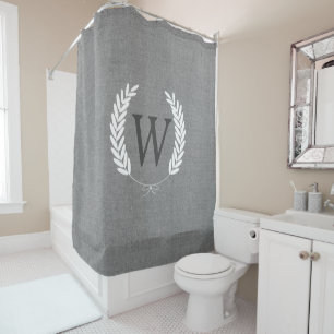Farmhouse Rustic Faux Grey Burlap Laurels Monogram
