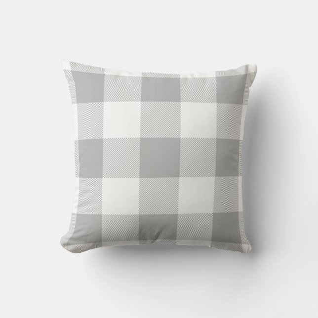 Farmhouse Rustic Grey Buffalo Check Plaid Throw Pillow (Front)