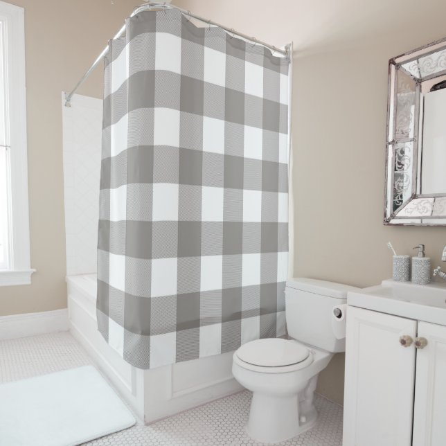 Farmhouse Rustic Grey & White Buffalo Plaid Square (In Situ)