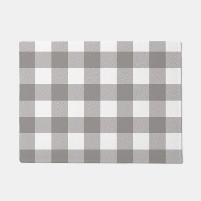 Farmhouse Rustic Grey & White Buffalo Plaid Square Doormat (Front)