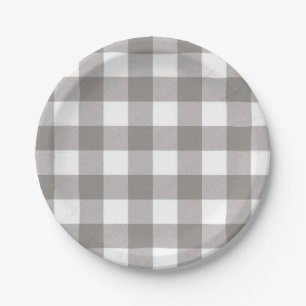 Farmhouse Rustic Grey & White Buffalo Plaid Square Paper Plate