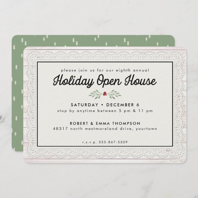 Farmhouse Rustic Lace Christmas Holiday Invitation (Front/Back)