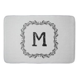 Farmhouse Rustic Laurel   Monogram Bath Mat