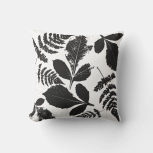 Farmhouse Rustic Leaves Pattern Black White Throw Pillow