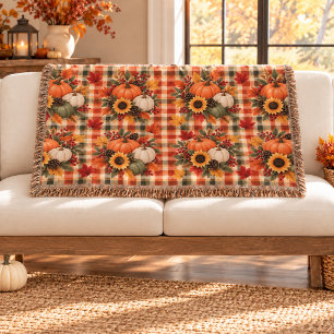 Farmhouse Rustic Plaid Fall Harvest Thanksgiving Throw Blanket