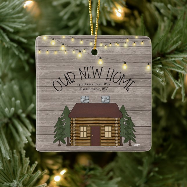 Farmhouse Rustic Primitive New Home Personalized Ceramic Ornament (Tree)