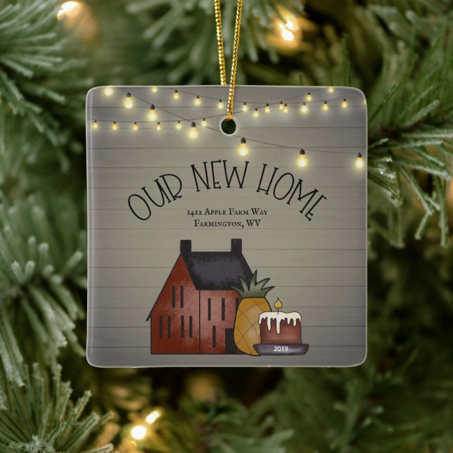 Farmhouse Rustic Primitive New Home Personalized Ceramic Ornament (Tree)