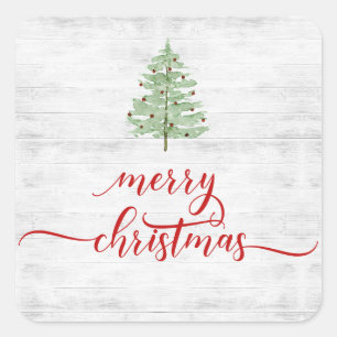 Farmhouse Rustic Shiplap White Wood Christmas Square Sticker