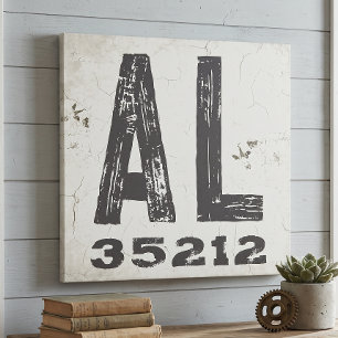 Farmhouse Rustic State Zip Code Alabama Canvas Print