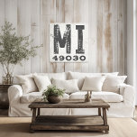 Farmhouse Rustic State Zip Code Michigan Canvas Print<br><div class="desc">This rustic sign is a simple way to display your love for home. The zip code can be personalized with any zip code in the state. Makes a great gift. Created by Simply Farmhouse Press.</div>