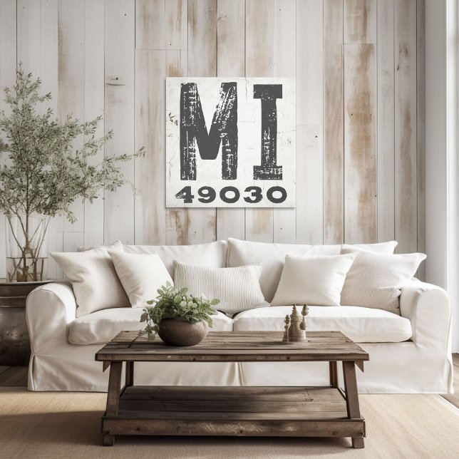 Farmhouse Rustic State Zip Code Michigan Canvas Print (Creator Uploaded)