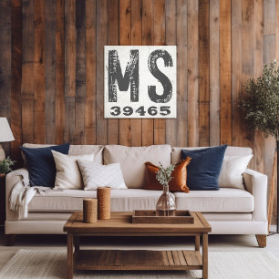Farmhouse Rustic State Zip Code Mississippi Canvas Print