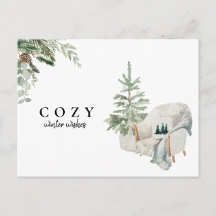 Farmhouse Rustic Stay Cozy Winter Wishes Christmas Postcard
