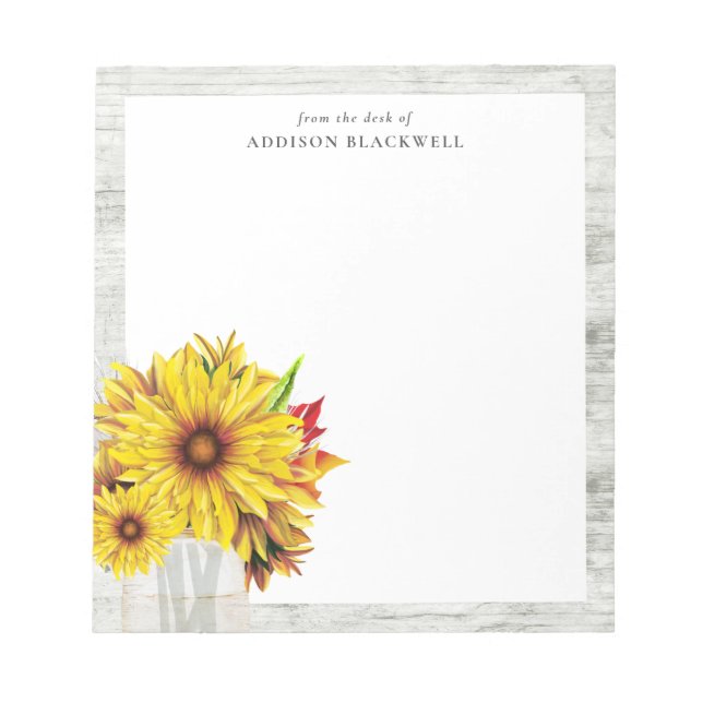 Farmhouse Rustic Sunflower Mason Jar Personalized Notepad (Front)