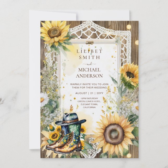 Farmhouse Rustic Sunflowers Wedding  Invitation (Front)