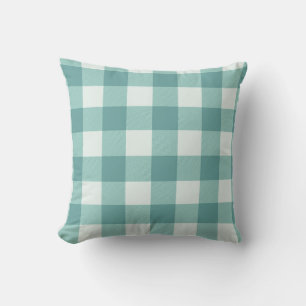 Farmhouse Rustic Teal White Buffalo Plaid Square Throw Pillow