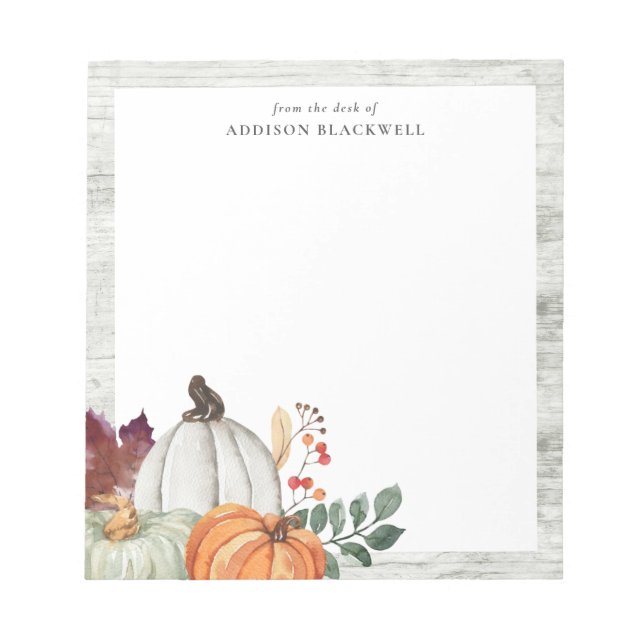 Farmhouse Rustic Watercolor Pumpkins Personalized Notepad (Front)