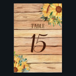 Farmhouse Rustic Wood and Sunflowers  Table Number<br><div class="desc">Beautiful customizable watercolor rustic farmhouse style table numbers</div>