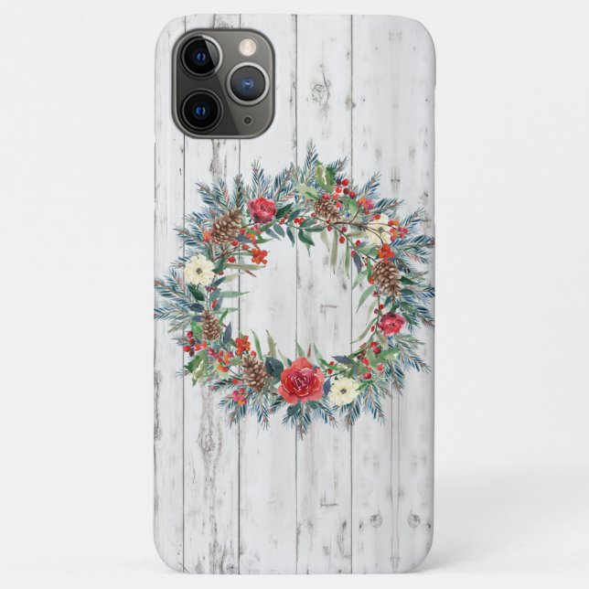 Farmhouse Rustic Wood Shiplap Christmas Wreath 2 Case-Mate iPhone Case (Back)