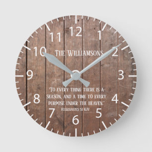 Farmhouse Rustic Wood Time Scripture Verse Family Round Clock