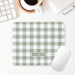 Farmhouse Sage Buffalo Check Personalized Name Mouse Pad<br><div class="desc">Custom-designed mouse pad featuring sage green buffalo plaid/gingham/check pattern with personalized name/monogram.</div>