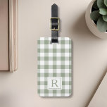 Farmhouse Sage Green Buffalo Check Monogram Luggage Tag<br><div class="desc">Custom-designed monogram luggage tag featuring personalized monogram on farmhouse style sage green buffalo check/plaid pattern.</div>