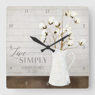 Farmhouse Shiplap Wood Live Simply Pitcher Cotton Square Wall Clock