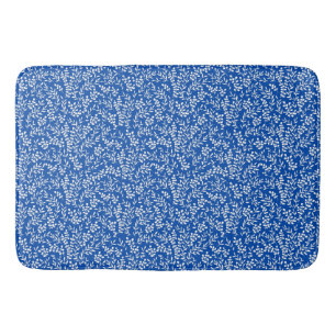 Farmhouse simple floral pattern on blue  bath mat