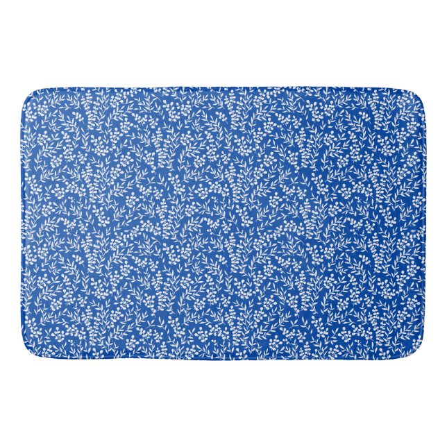 Farmhouse simple floral pattern on blue  bath mat (Front)