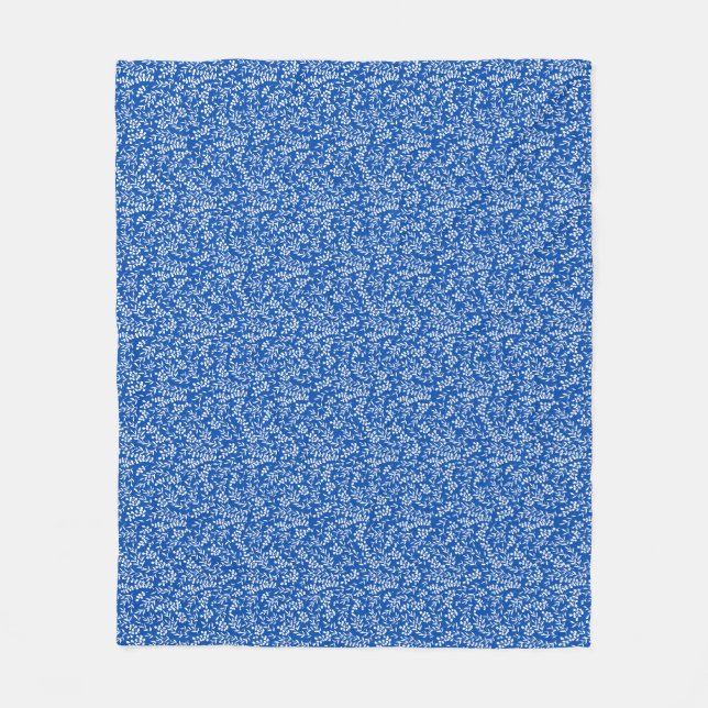 Farmhouse simple floral pattern on blue  fleece blanket (Front)