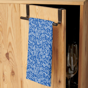 Farmhouse simple floral pattern on blue  kitchen towel