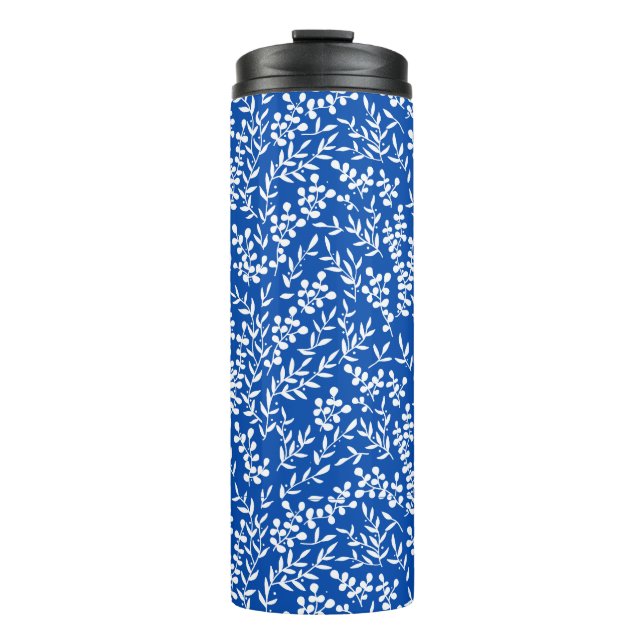 Farmhouse simple floral pattern on blue  thermal tumbler (Front)