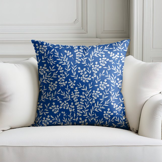 Farmhouse simple floral pattern on blue  throw pillow (Creator Uploaded)
