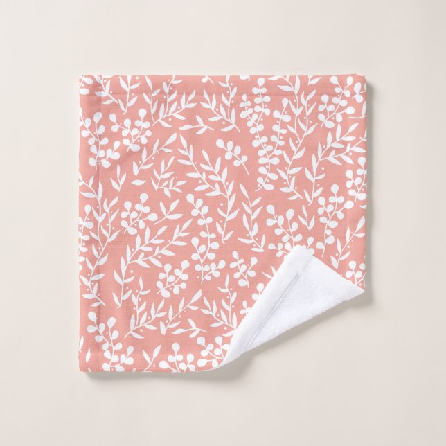 Farmhouse simple floral pattern on pink  bath towel set (Wash Cloth)